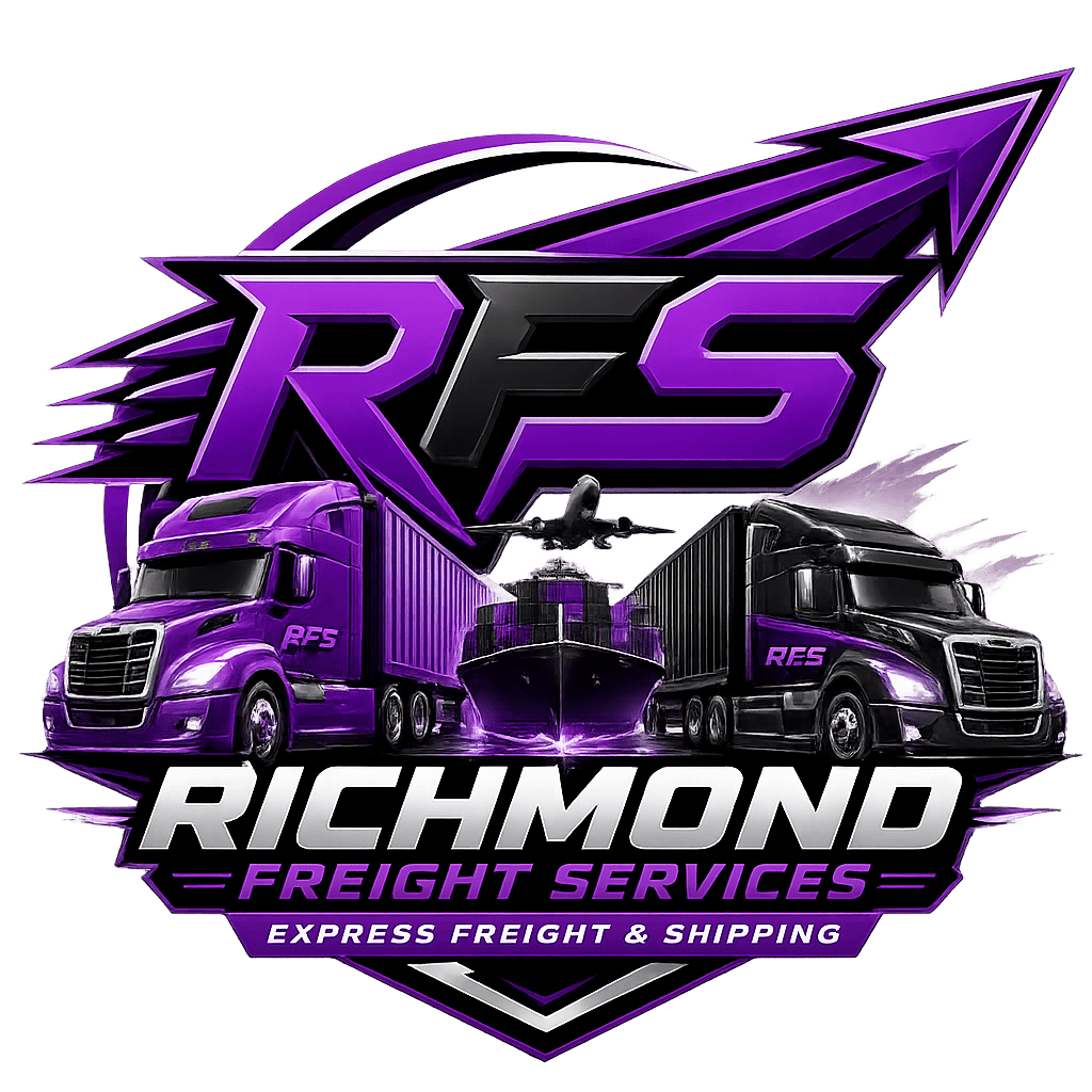 Richmond Freight Services logo featuring air, sea and road freight